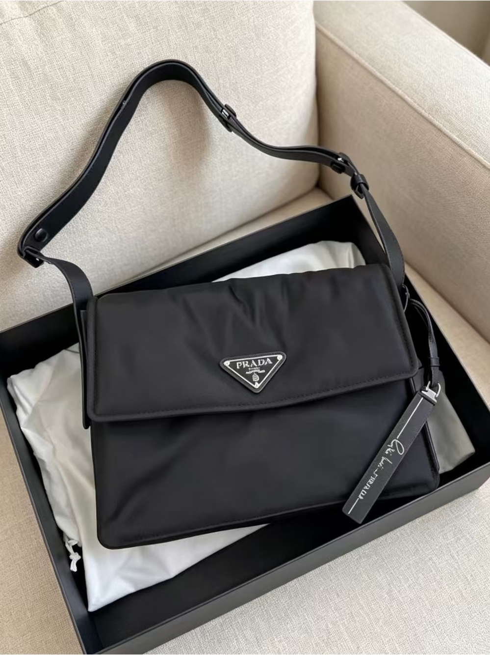 Pradaa Black Nylon Men’s Shoulder Bag
